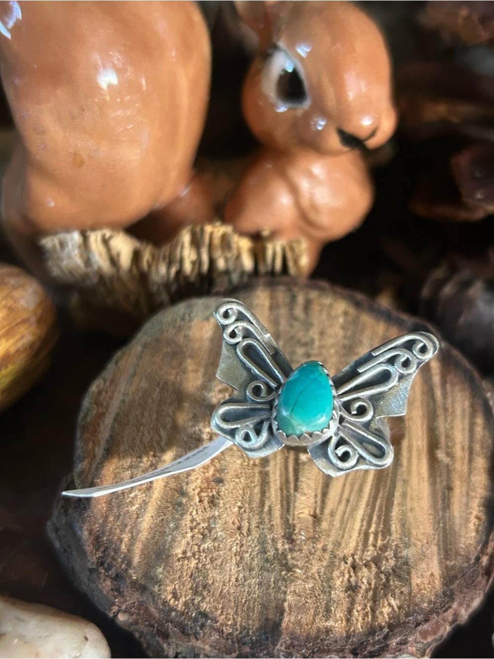 925 Sterling butterfly beautiful Mojave turquoise ring